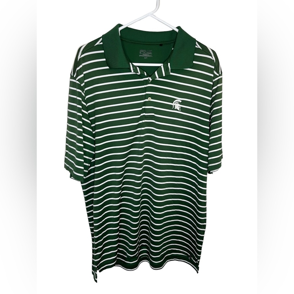 Ping‎ Michigan State University Golf Polo Shirt Green White Stripes Mens Large